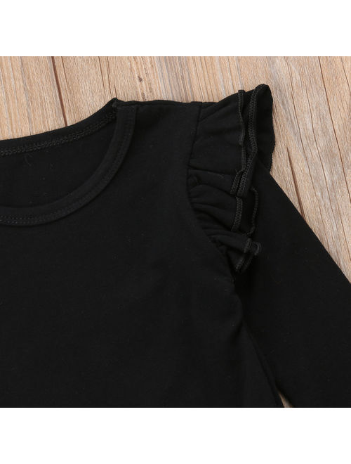 Little Baby Girl Cotton Ruffle Long Sleeve T-Shirt Blouse Spring Autumn Tops Tee (2-3T, Black)