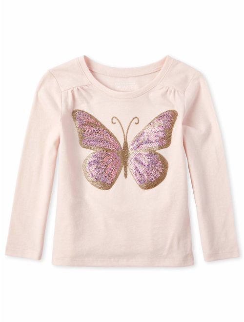 The Children's Place Long Sleeve Graphic Sequin Butterfly Yoke Tee (Baby Girls & Toddler Girls)