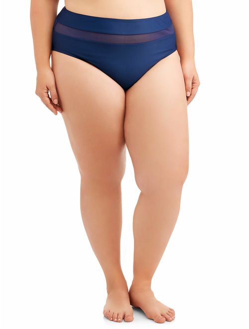 Time and Tru Women's Plus Size Mesh Insert High Waist Swimsuit Bottom