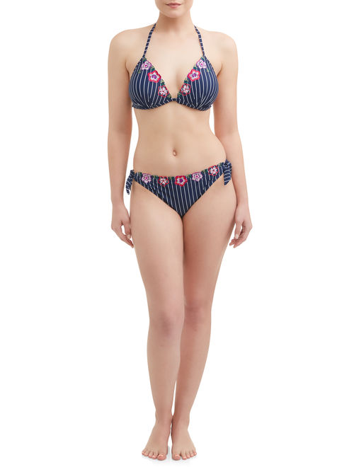 Time and Tru Women's Stripe and Floral Side Tie Swimsuit Bottom