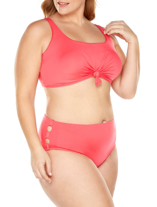 Time and Tru Women's Plus-Size Solid Coral Tie Swimsuit Bottom