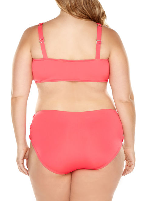 Time and Tru Women's Plus-Size Solid Coral Tie Swimsuit Bottom