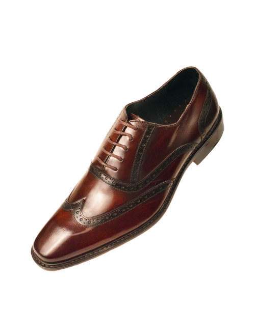 Asher Green Mens Genuine Leather Burnished Oxford Wingtip Dress Shoe, Lace-up