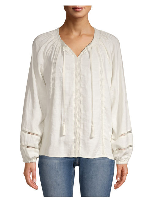 Time and Tru Women's Smock Neck Peasant Top