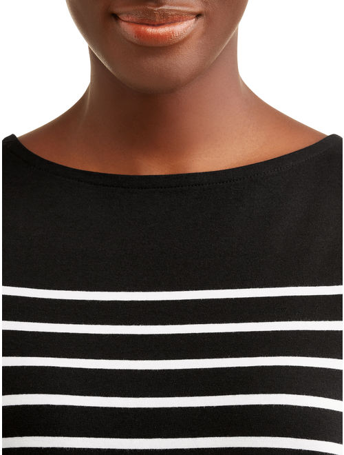 Time and Tru Women's Short Sleeve Boatneck T-shirt