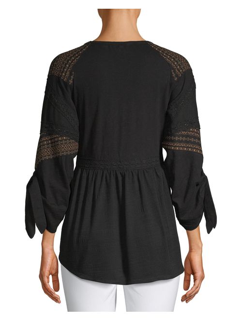 Time and Tru Women's Mixed Peasant Top