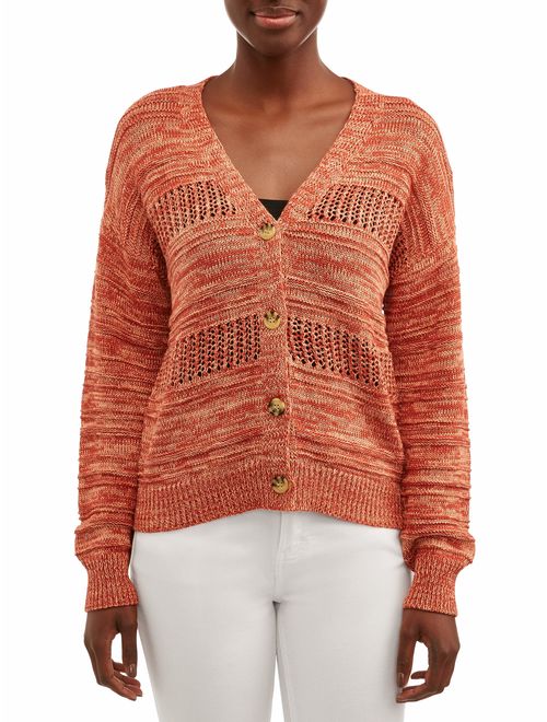 Time and Tru Women's Pointelle Mix Button Front Cardigan