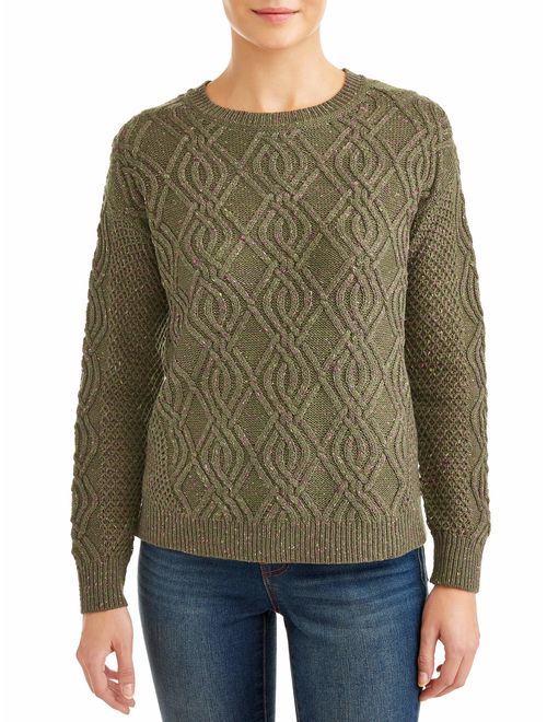 Time and Tru Women's Crew Neck Cable Sweater