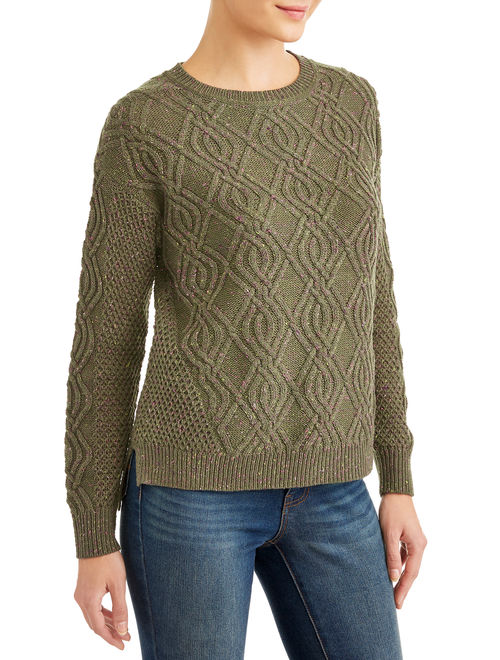 Time and Tru Women's Crew Neck Cable Sweater