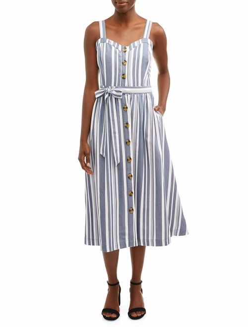 Time and Tru Women's Midi Button Front Dress