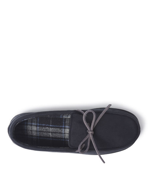 DF by Dearfoams Men's Microsuede or Felted Microwool Moccasin with Plaid Lining slippers