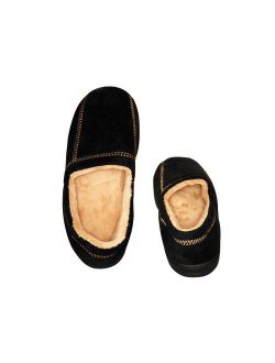 Deluxe Comfort Modern Moccasin Memory Foam Men's Slipper, Size 9-10 Stylish Microsuede Long-Lasting Memory Foam Warm Fleece Lining Men's Slippers, Black