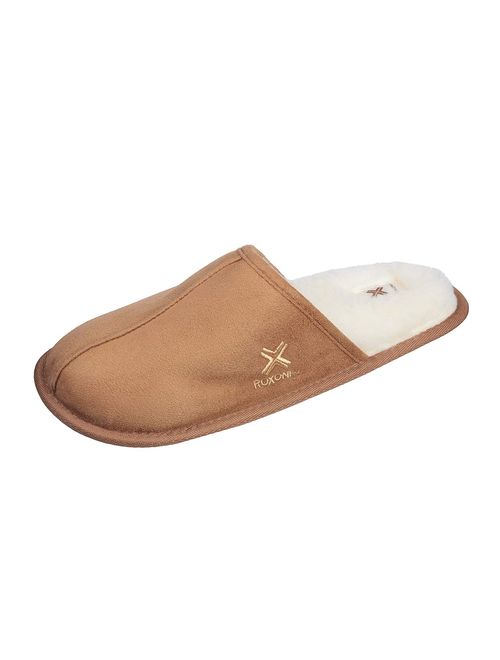 Roxoni Mens Warm Winter Slippers-Scuff Style-Sizes 7 to 13-Faux Sheepskin Lined -Rubber Sole-Style #1243