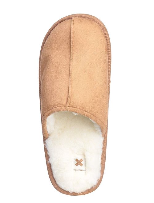Roxoni Mens Warm Winter Slippers-Scuff Style-Sizes 7 to 13-Faux Sheepskin Lined -Rubber Sole-Style #1243