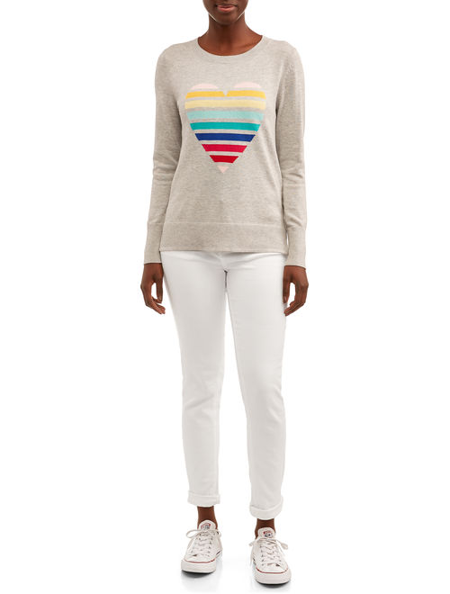 Time and Tru Women's Striped Heart Sweater