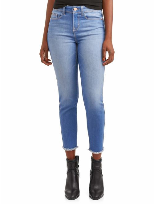 Time and Tru Women's Mid Rise Ankle Fray Hem Skinny Jean