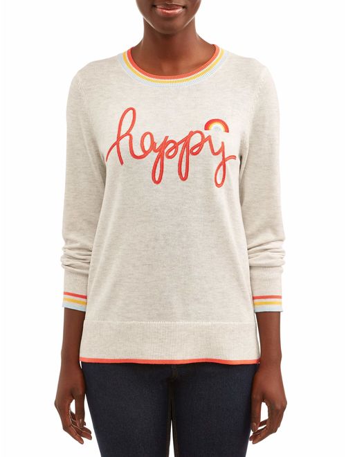 Time and Tru Women's "Happy" Pullover Sweater