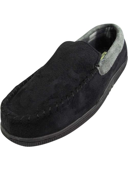 Norty Mens Moccasin Slip On Loafer Slipper Indoor/Outdoor Sole - 6 Colors, 40014 Black/Grey / X-Large