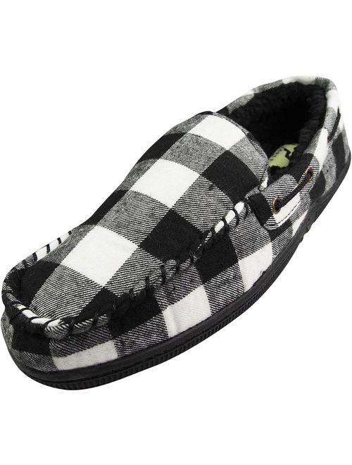 Norty Mens Moccasin Slip On Loafer Slipper Indoor/Outdoor Sole - 6 Colors, 40014 Black/Grey / X-Large