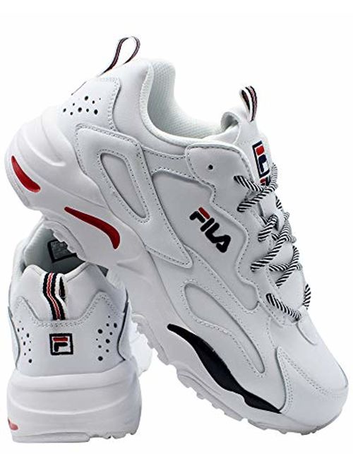Fila Mens RAY Tracer Sneaker,White/Navy/RED,8.5