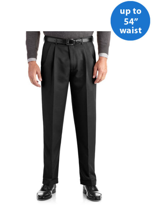 George Big Men's Pleated Cuffed Microfiber Dress Pant With Adjustable Waistband
