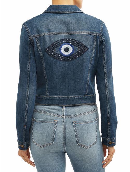 Sofia Jeans by Sofia Vergara Sofia Jeans Marianella Evil Eye Embroidered Denim Jacket Women's