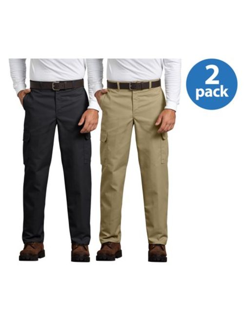 Genuine Dickies Mens Relaxed Fit Flat Front Cargo Pants, 2 Pack