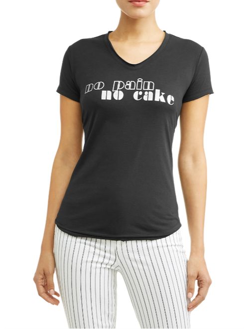 Sofia Jeans By Sofia Vergara No Pain No Cake Short Sleeve V-Neck Graphic T-Shirt Women's