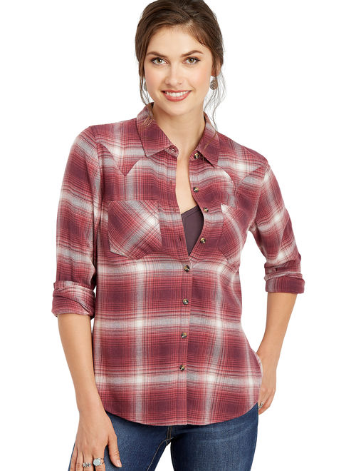 Maurices Flannel Plaid Long Sleeve Button Down Shirt