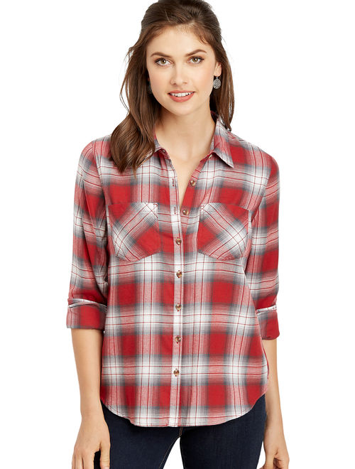 Maurices Red Flannel Plaid Button Down Shirt
