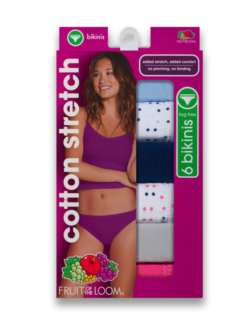 Fruit of the Loom Women's Cotton Stretch Bikini, 6 Pack
