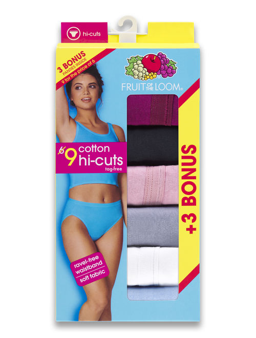 Fruit of the Loom Women's 6+3 Bonus Pack Assorted Cotton Hi-Cut Panties