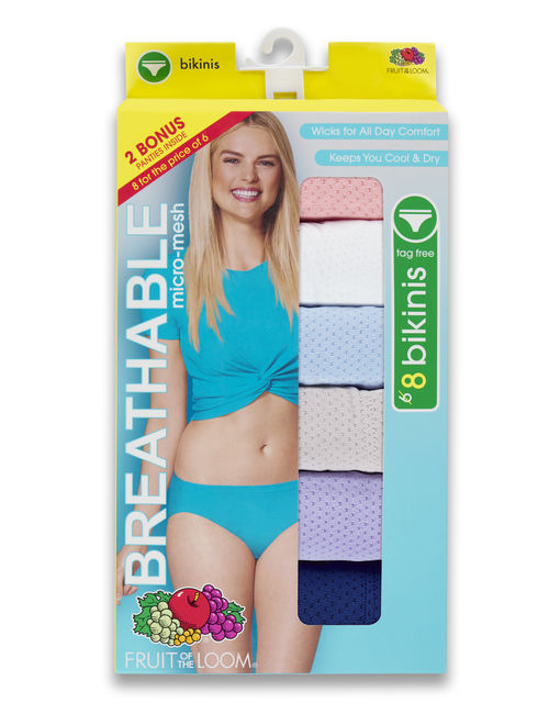 Fruit of the Loom Women's 6+2 Bonus Pack Assorted Breathable Micro-Mesh Bikini Panties