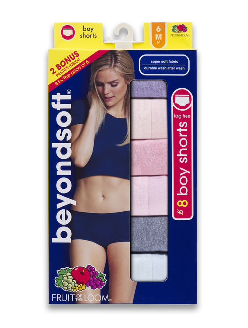Fruit of the Loom Women's 6+2 Bonus Pack Assorted Beyondsoft Boy Short Panties