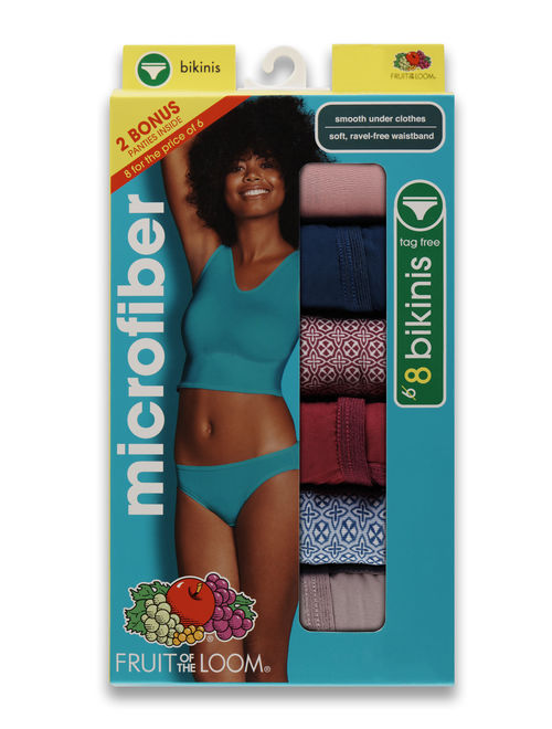 Fruit of the Loom Women's 6+2 Bonus Pack Assorted Microfiber Bikini Panties