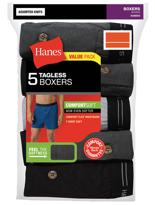 Hanes Men's Comfort Flex Waistband Knit Boxer 5-Pack