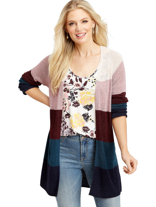 Maurices Long Sleeve Striped Colorblocked Cardigan