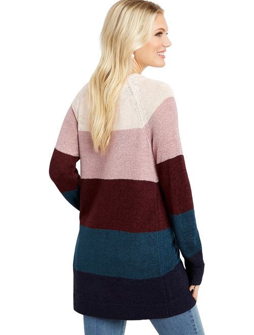 Maurices Long Sleeve Striped Colorblocked Cardigan