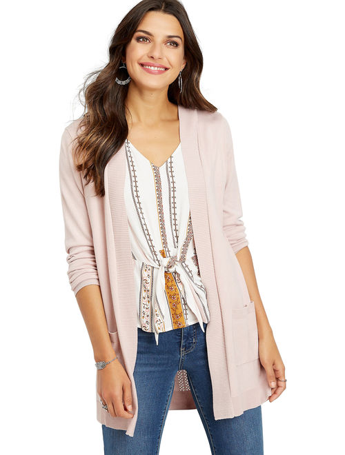 Maurices Hooded Long Sleeve Pointelle Back Cardigan