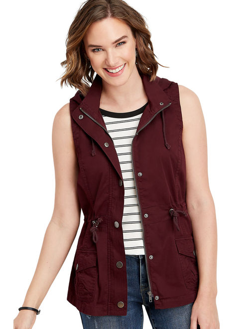 Maurices Solid Cinched Waist Hooded Vest