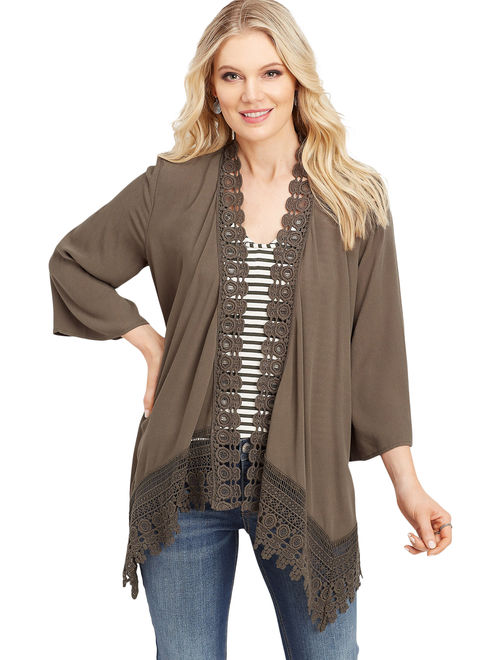 Maurices Crocheted Trim Open Front Cardigan
