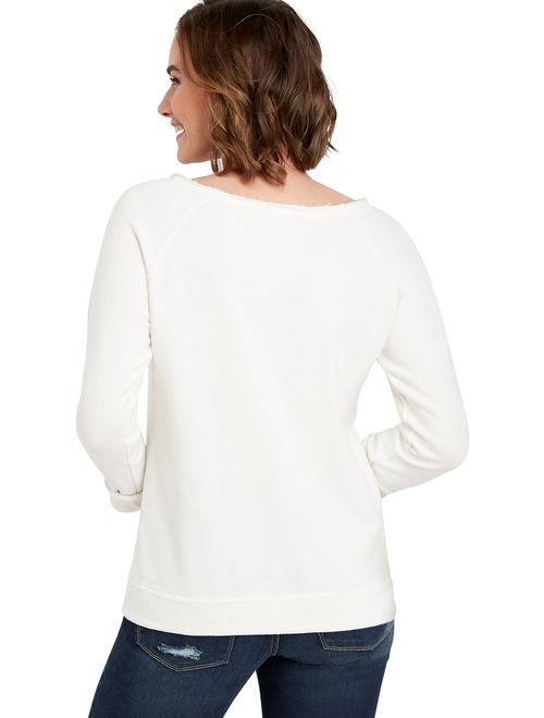 Maurices Floral Raw Edge Neck Pullover Sweatshirt