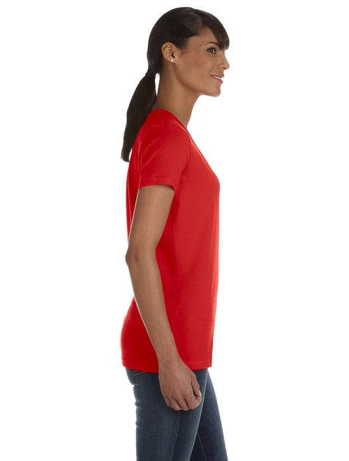 Fruit of the Loom Women's Mitered V-Neck Heavy Cotton T-Shirt