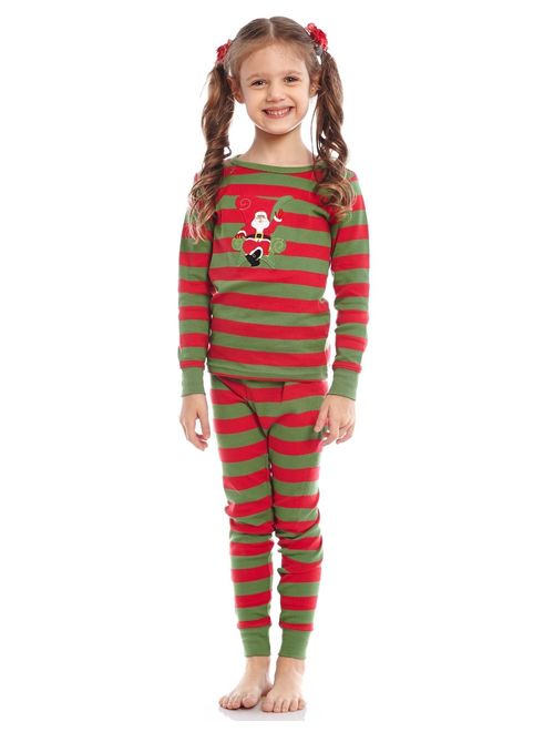 Kids Christmas Pajamas Santa Pajamas Boys Girls & Toddler Pajamas Red White Green 2 Piece Pjs Set 100% Cotton (12 Months-14 Years)