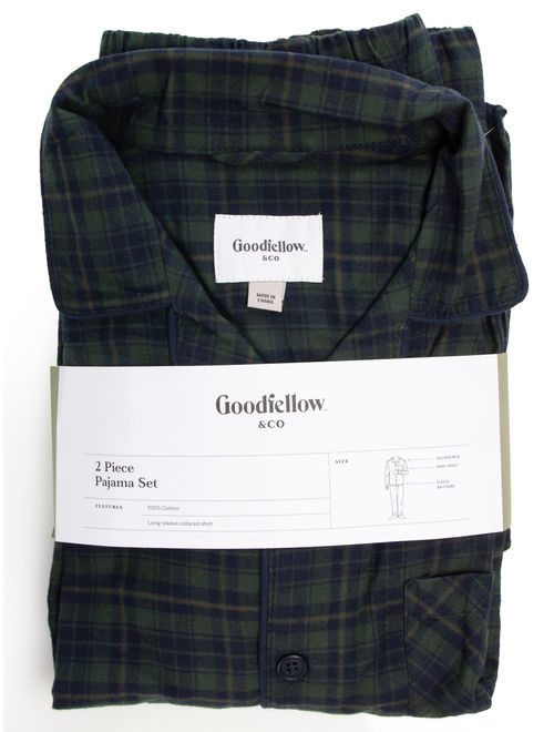 Goodfellow & Co Goodfellow 2 pc Flannel Plaid Pajamas For Men 100% Cotton Long Sleeve Shirt Flannel Pajama Pants With Pockets PJs