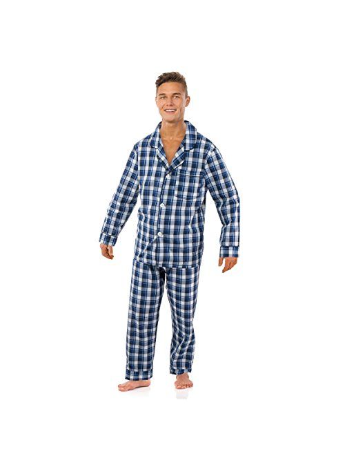 Bill Baileys Sleepwear Men's Broadcloth Woven Pajama Set (Small, Grey Blue Plaid)