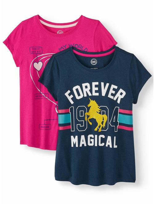 Wonder Nation Animal Graphic T-Shirts, 2-Pack (Little Girls, Big Girls & Plus)