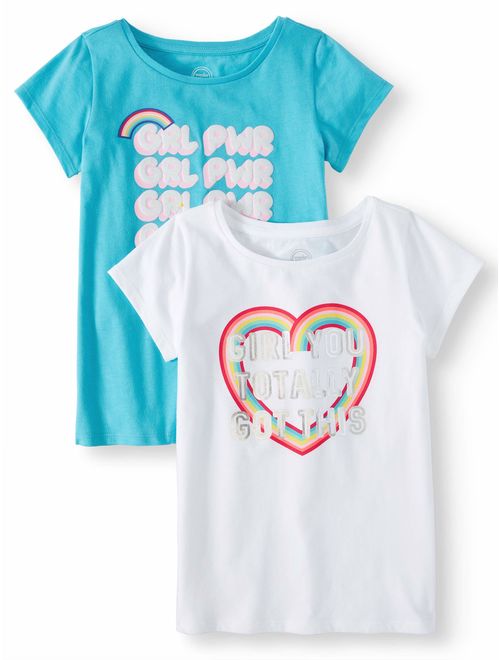 Wonder Nation Graphic T-Shirts, 2-Pack (Little Girls & Big Girls)