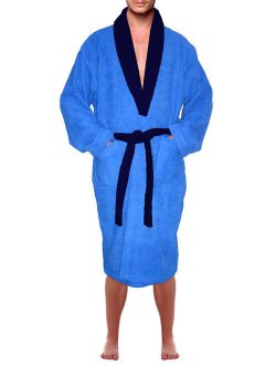 Mens 100% Terry Cotton Bathrobe Toweling Gown Robe Two tone Blue Small