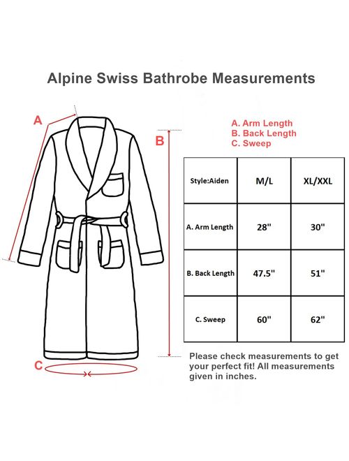 Alpine Swiss Aiden Mens Cotton Terry Cloth Bathrobe Shawl Collar Velour Spa Robe